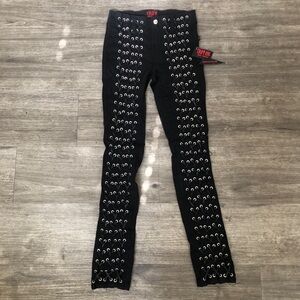 Tripp NYC Medieval Black Lace Up Skinny Pants with Silver Grommets